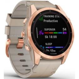 Garmin Fenix 7s Sapphire Solar Rose Gold Titanium / Limestone Leather Band