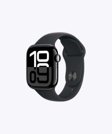 Apple Watch Series 10 46mm Jet Black Aluminum Case with Sport Band, Black
