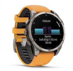 Часы Garmin Fenix 8 47mm Amoled Sapphire Titanium, светло-серый, оранжевый силиконовый ремешок ( 010-02904-11)